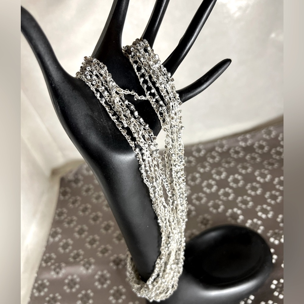 Silver Multi Strand Beaded Chocker Necklace